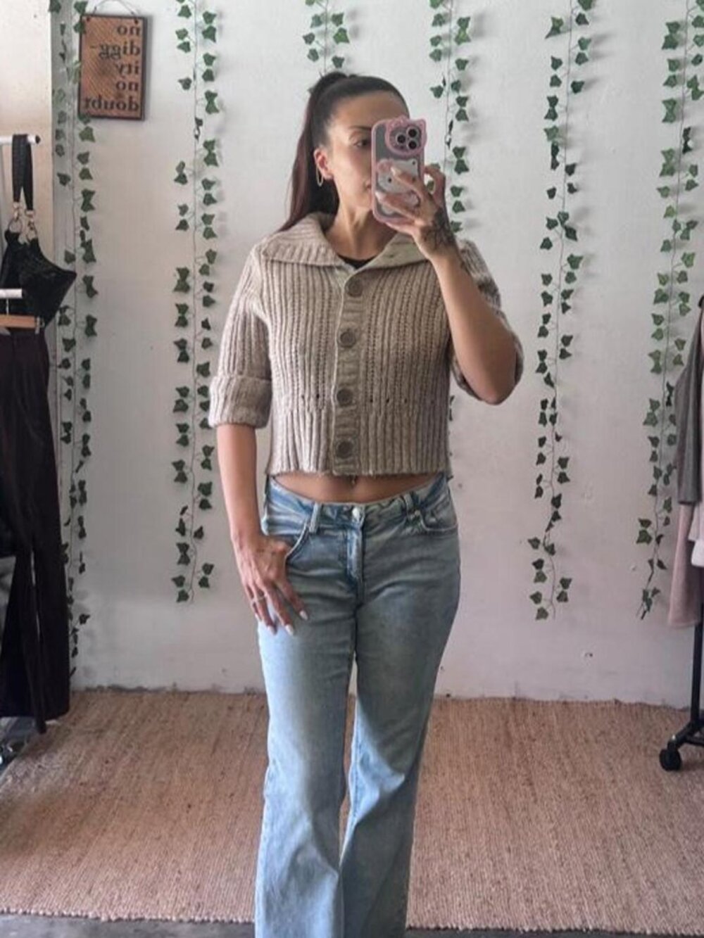 Vintage Y2K It’s Our Time beige cable knit cropped sweater size XL